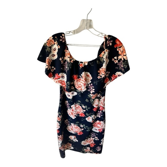 Crave Fame Asymmetrical Blue and Pink Flutter Sleeve Dress size large. - Picture 3 of 5